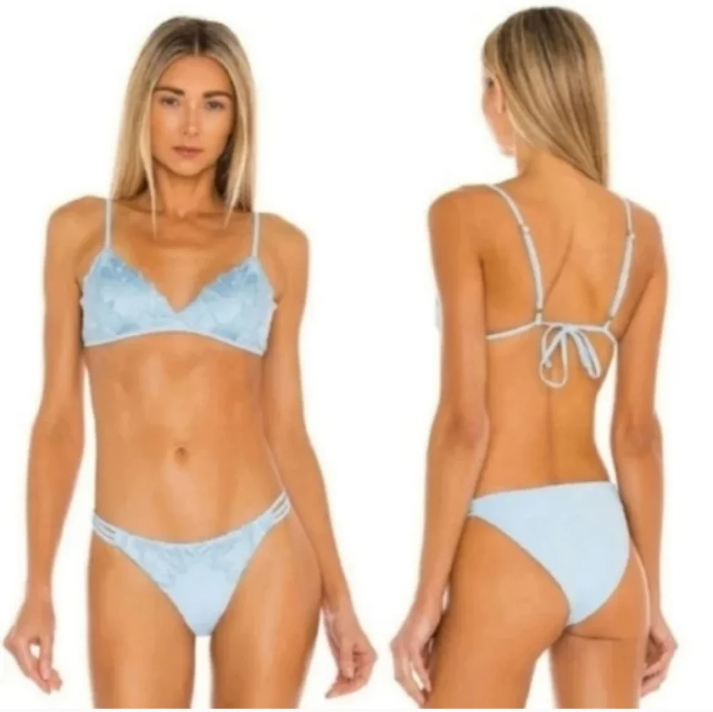 L*Space Jean Top Claude Bottoms Bikini Blue Full Set Satin